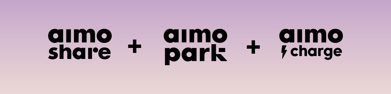 Aimo share-loggan, aimo park-loggan och aimo charge-loggan